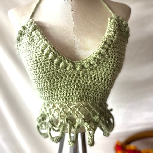 CROCHETED LIGHT GREEN FESTIVAL OR SWIM TOP - Picture 9 of 13